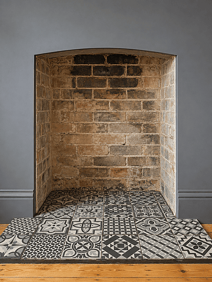 Grey tiled hearth